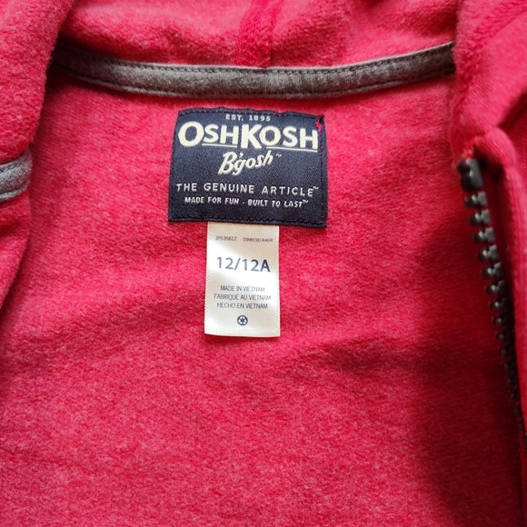 Kids Oshkosh red zip up hoodie sweatshirt size 12/12a - Picture 3 of 5